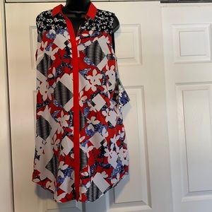 Peter Pilotto Red White Blue Geometric Floral Sleeveless Tunic Dress
